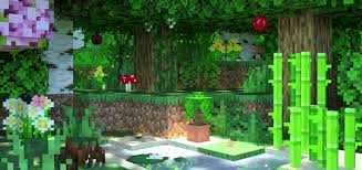 Decorative woodland garden with flowers, mushrooms and tall green stems
